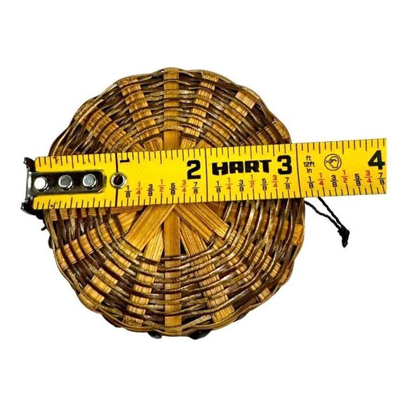 Handwoven Round Pine Straw & Rattan Trinket Box Sewing Jewelry With Lid 3" Mini - Picture 6 of 7
